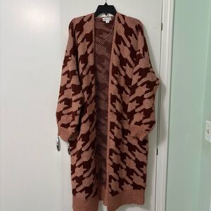 Ava & Viv Houndstooth Floor Length Caridigan